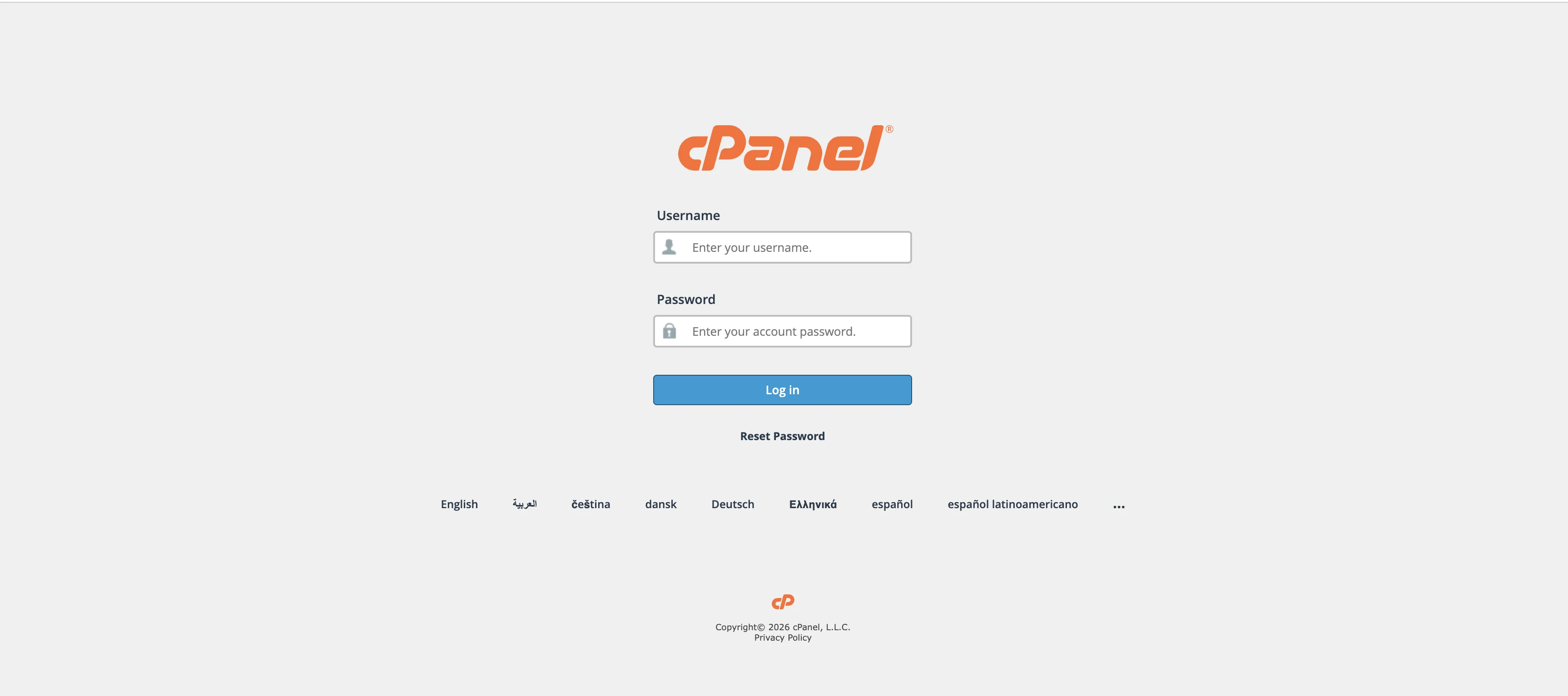 Page de connexion sécurisée à cPanel